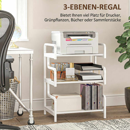 Three-Tier Printer Stand with Storage, 55x40x77cm, White