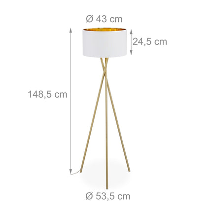 Třínohá stojací lampa, bílá a zlatá