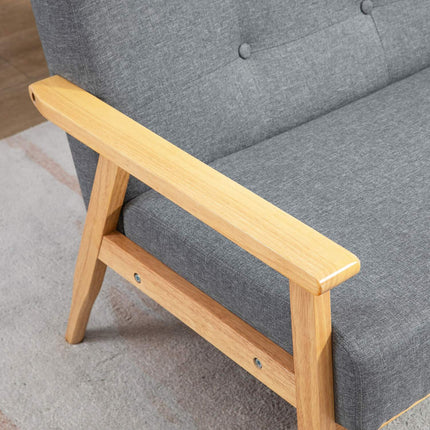 Three-Seater Grey Sofa, Linen Upholstery, Rubberwood Frame