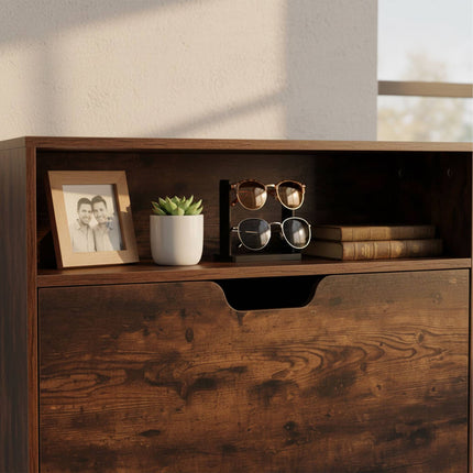 Výklopný botník s otevřenou policí a nastavitelnými přepážkami
