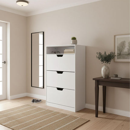 Tilting Shoe Cabinet with Adjustable Compartments & Shelf