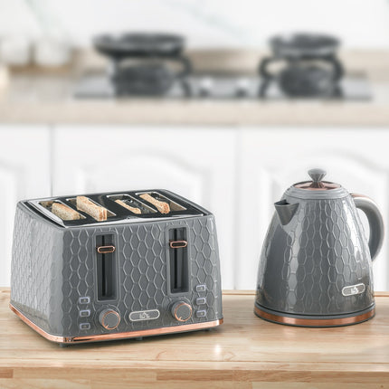 Set topinkovač a rychlovarná konvice, 1,7L, na 4 topinky, šedý plast