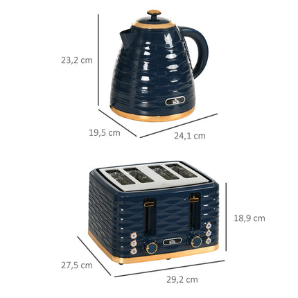 Toaster and Kettle Set, 7 Browning Levels, Blue