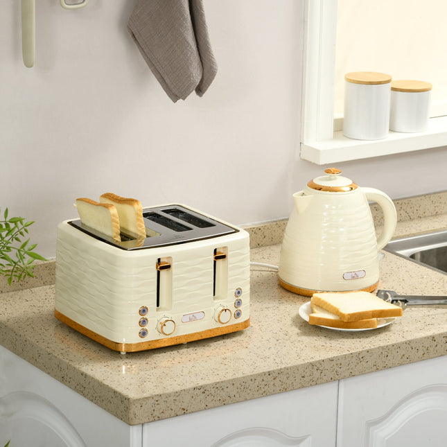 Toaster and Kettle Set, 7 Browning Levels, Defrost, Beige