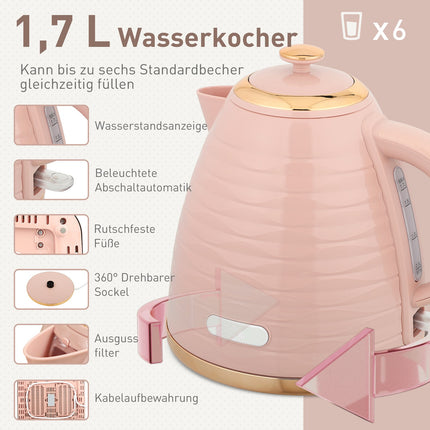 Toaster- und Wasserkocher-Set, 7 Bräunungsstufen, Rosa