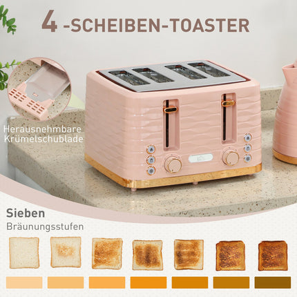 Toaster- und Wasserkocher-Set, 7 Bräunungsstufen, Rosa