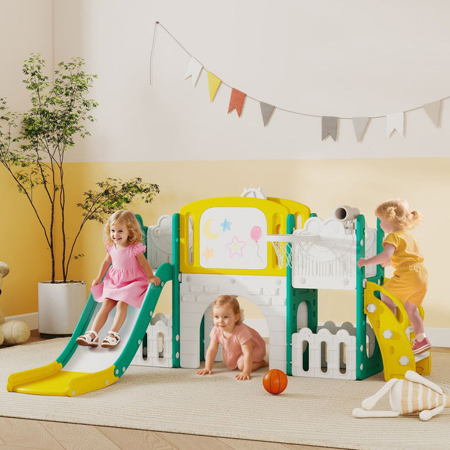 Toddler 7-in-1 Slide Set with Basketball Hoop, Indoor/Outdoor