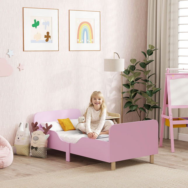 Dětská postel se zábranou, růžová MDF, pro věk 3–8 let