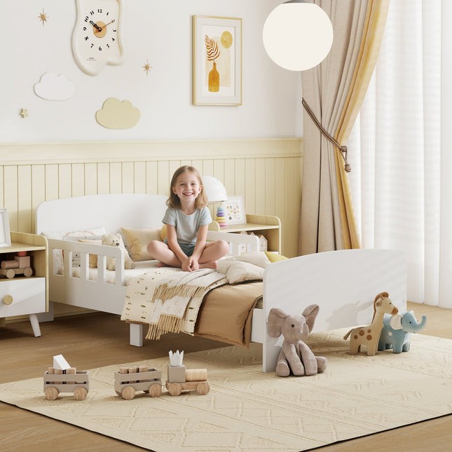 Dětská postel s bezpečnostními zábranami, MDF, pro věk 3–8 let, bílá