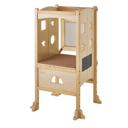 Toddler Learning Tower Stool, Foldable Solid Wood, 3-Height
