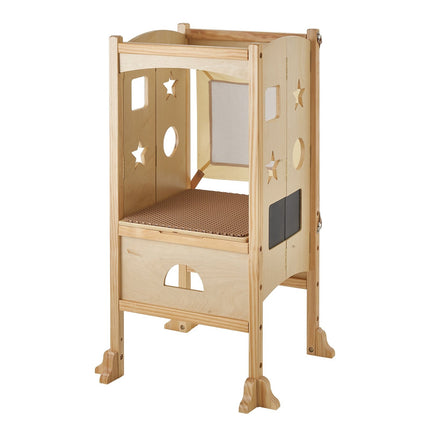 Toddler Learning Tower Stool, Foldable Solid Wood, 3-Height