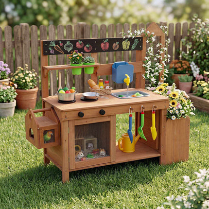 Toddler Mud Kitchen with Sink and Planter Box – Fir Wood