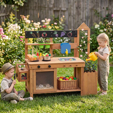 Toddler Mud Kitchen with Sink and Planter Box – Fir Wood