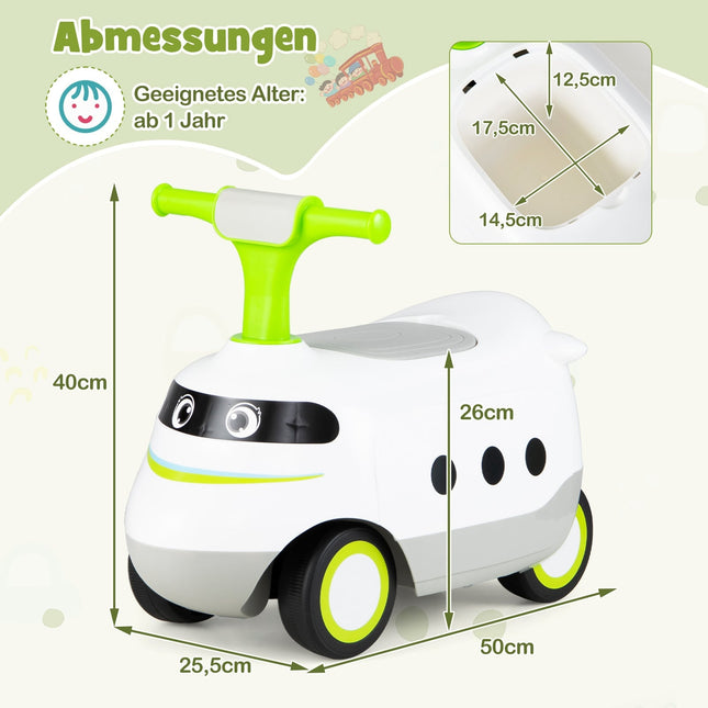 Toddler Ride-On Car with Horn & Storage, Green