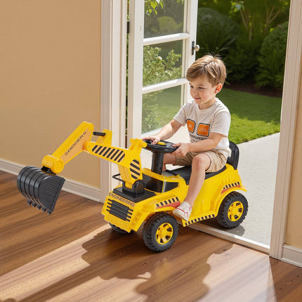 Toddler Ride-On Excavator Push Car, Helmet, Music, 55 lb
