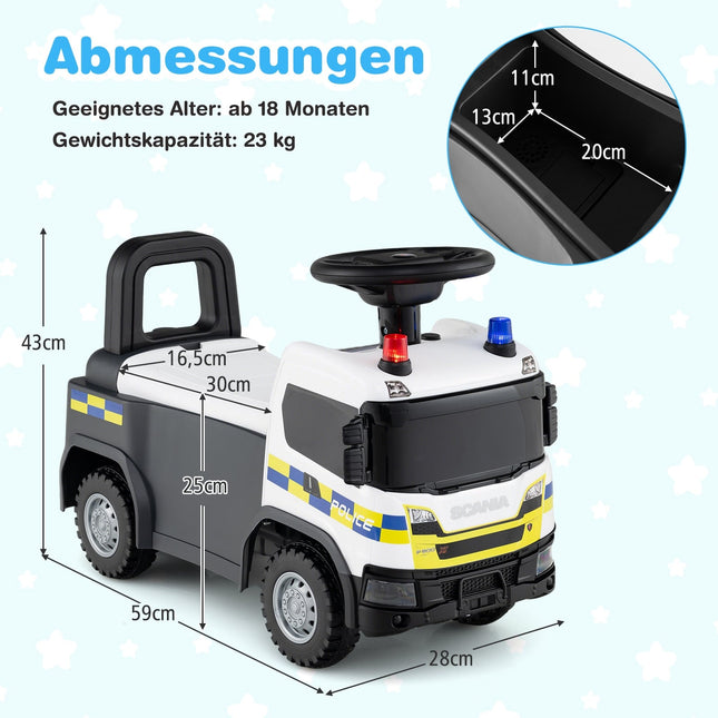 Toddler Ride-On Police Car with Steering & Storage