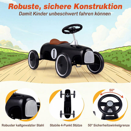 Toddler Ride-On Push Car, Black – Steel Frame, Anti-Slip Wheels