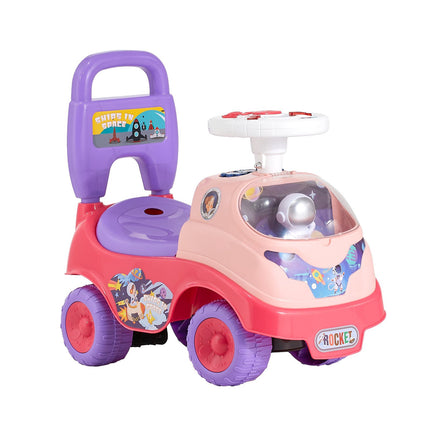 Toddler Ride-On Push Car, Horn Music, Storage, Pink