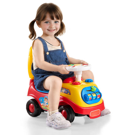 Toddler Ride-On Push Car, Music Steering, Under-Seat Storage