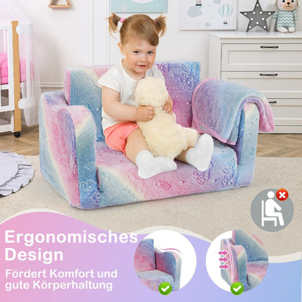 Dětská rozkládací pohovka s dekou – duhový design