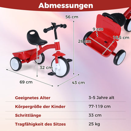 Toddler Tricycle with Light-Up Wheels, Adjustable Seat, Storage Box