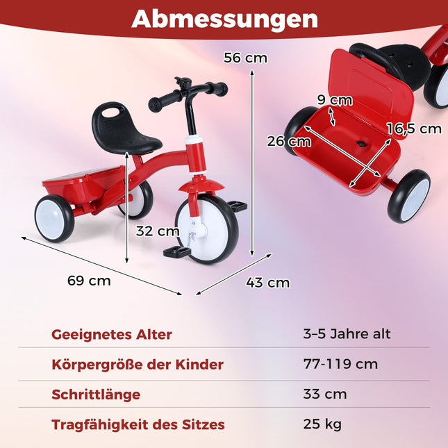 Toddler Tricycle with Light-Up Wheels, Adjustable Seat, Storage Box