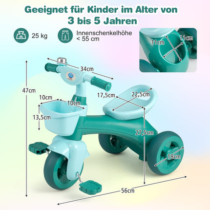 Dětská tříkolka s omezeným řízením, zvonkem, ergonomické sedlo