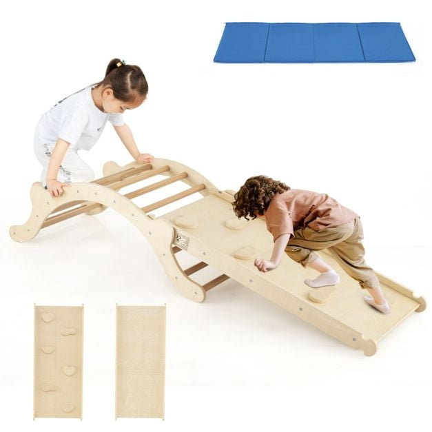 Toddler Wooden Climber Arch, 3-In-1 Ramp And Mat
