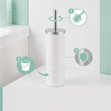 Sada toaletního kartáče s nerezovou rukojetí, bílá