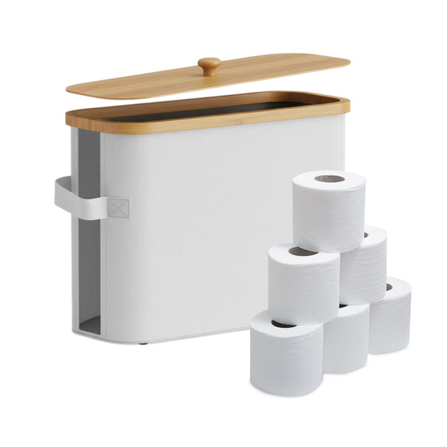 Toiletpapierhouder, vierkant, van stof, geschikt voor 12 rollen.