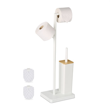 Toilet Roll Holder & Brush Set, Bamboo & Steel