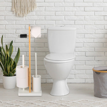 Toilet Roll Holder and Brush Set with Shelf