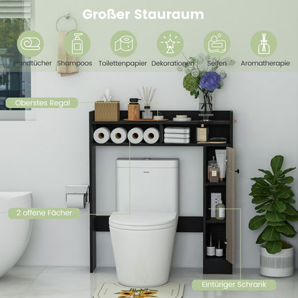 Skříňka nad WC, koupelnová nástavcová skříňka s nastavitelnými policemi, stojan k WC
