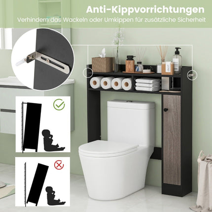 Skříňka nad WC, koupelnová nástavcová skříňka s nastavitelnými policemi, stojan k WC