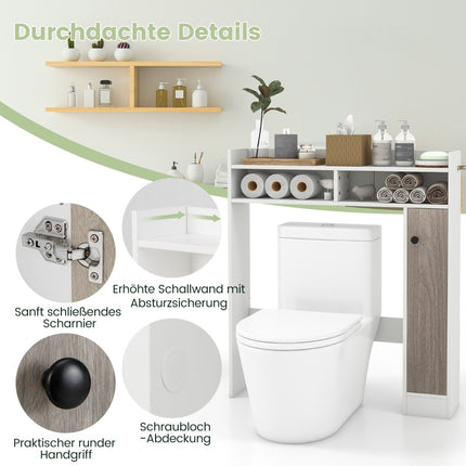 Toilet cabinet, bathroom overmount cabinet with adjustable shelves, white