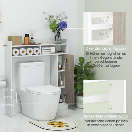 Toilet cabinet, bathroom overmount cabinet with adjustable shelves, white