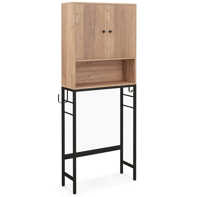 Toiletkast vrijstaand toiletplank met 2 deuren & 2 haken 63 x 23 x 165,5 cm naturel