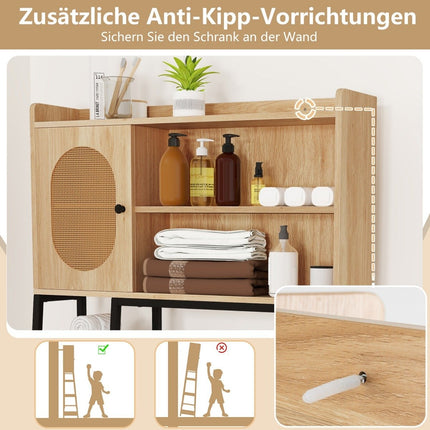 Toilet cabinet with PE rattan door Toilet shelf with adjustable shelf natural