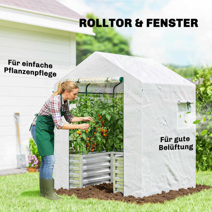 Tomato Greenhouse with Raised Bed, Roll-Up Door, 141x141x190 cm