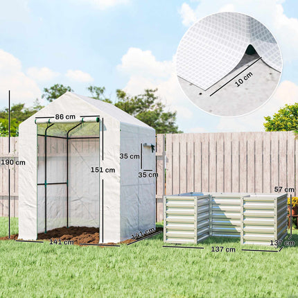 Tomato Greenhouse with Raised Bed, Roll-Up Door, 141x141x190 cm