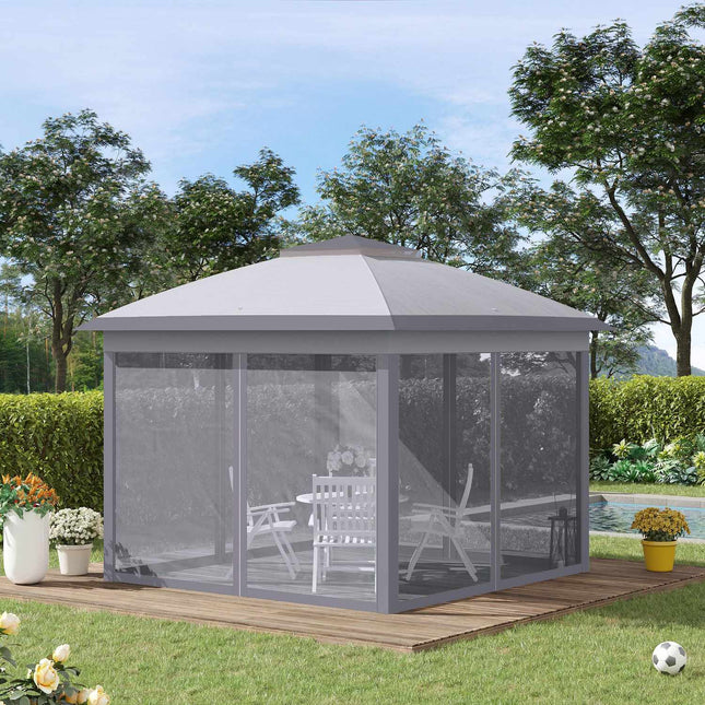 Tonnelle 3 x 3 m tuinpaviljoen pop-up vouwtent dubbel dak 4 afneembare klamboes + draagtas oxfordstof metaalgrijs