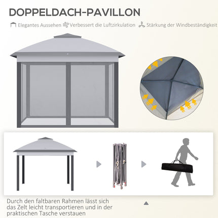 Pop-up zahradní altán stan 3x3m, dvojitá střecha, moskytiéra