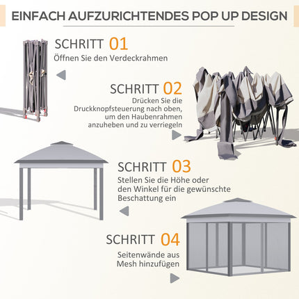 Pop-up zahradní altán stan 3x3m, dvojitá střecha, moskytiéra