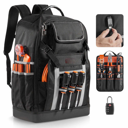 Tool Backpack, 56 Pockets, Heavy-Duty Molded Base