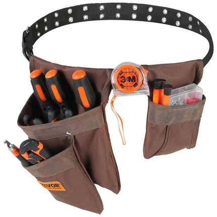 Tool Belt, 13 Pockets, Adjustable 29–54 In, Detachable
