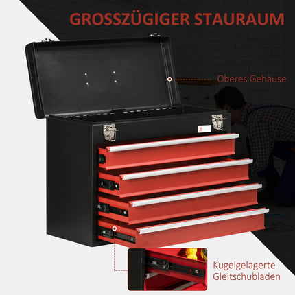 Box na nářadí se 4 zásuvkami, ocel, uzamykatelný, černá/červená