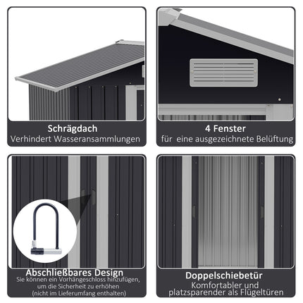 Zahradní domek 2.6 m² s posuvnými dveřmi, ocel, černý