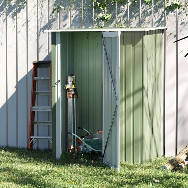 Outdoor tool shed, steel with door, green, 142x84x189 cm