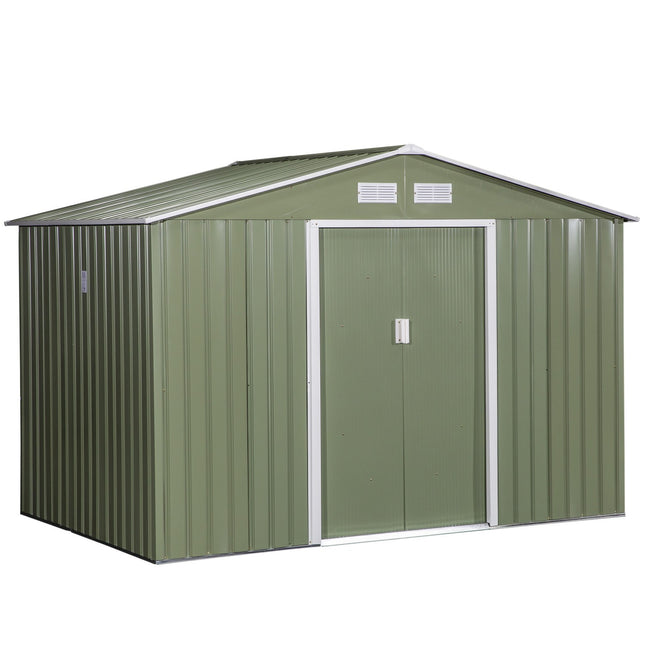 Metal tool shed with foundation, light green, 277x195x192 Cm