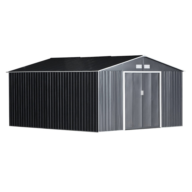 Metal garden shed with foundation, charcoal grey, 340x386x200 cm